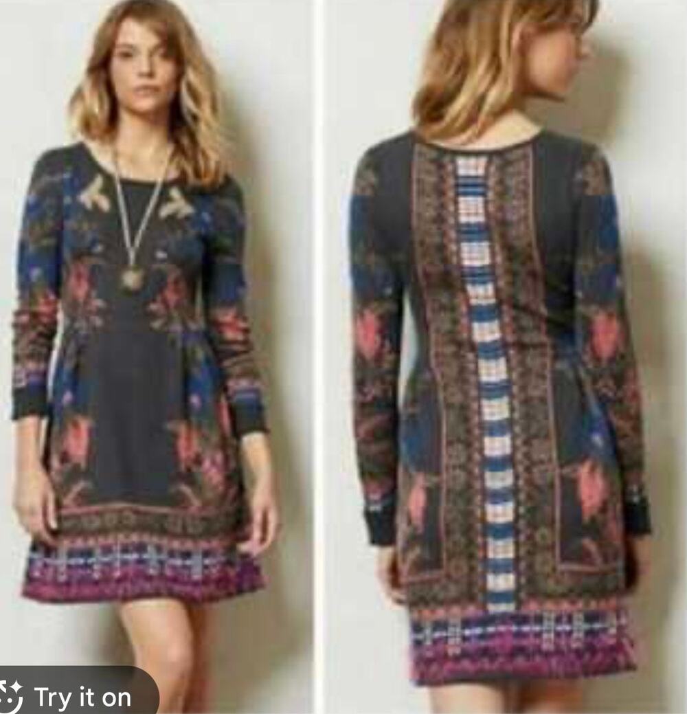 Anthropologie Knitted & Knotted Petalblush Sweater Dress XS Long Sleeve Artsy